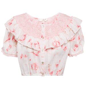 NWOT LoveShackFancy Elania Ruffle Blouse Cherry Soda | Size S